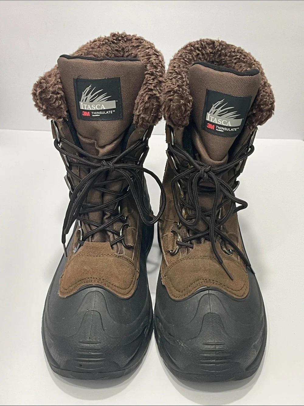 Itasca Thinsulate Brown Leather Winter Snow Boots Size 9 Faux Fur